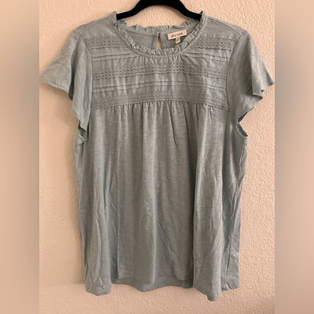 Ella Moss teal Cap Sleeve Bib Collar Blouse